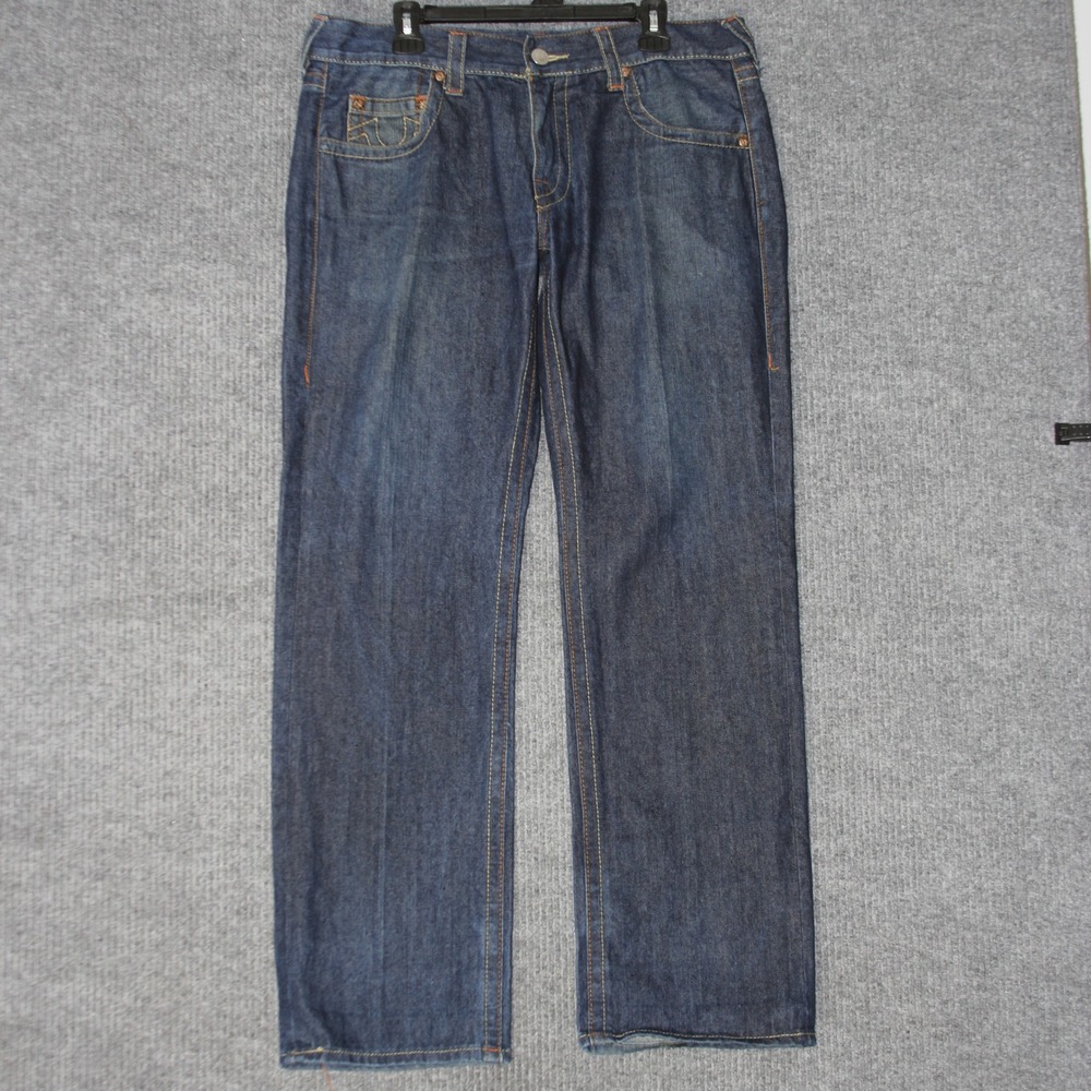 True Religion Joey Koi Fish Embroidered Bobby Jeans Mens 36 Blue Rare Grail
